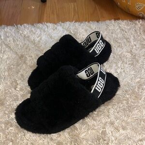 UGG Black Fluffy Slippers